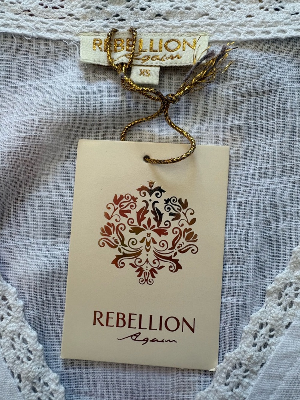Rebellion Again White Crochet Lace Boho V-Neck Tank Top XS - Picture 3 of 7